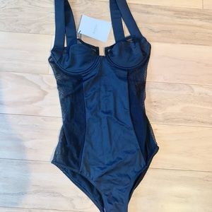 NWT Balmain Balconette One Piece Swimsuit Bikini monokini Black 36 sheer bathing